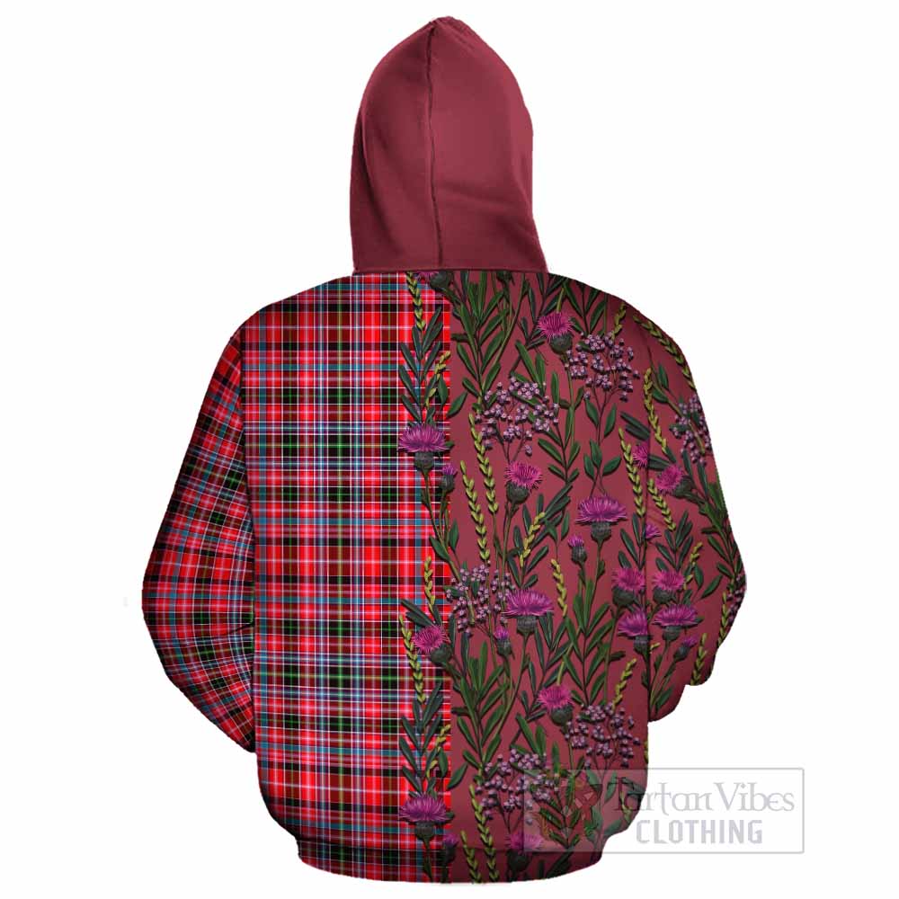 Udny Family Crest Tartan Cotton Hoodie Scottish Thistle Flower Pattern Half Style - Tartan Vibes Clothing