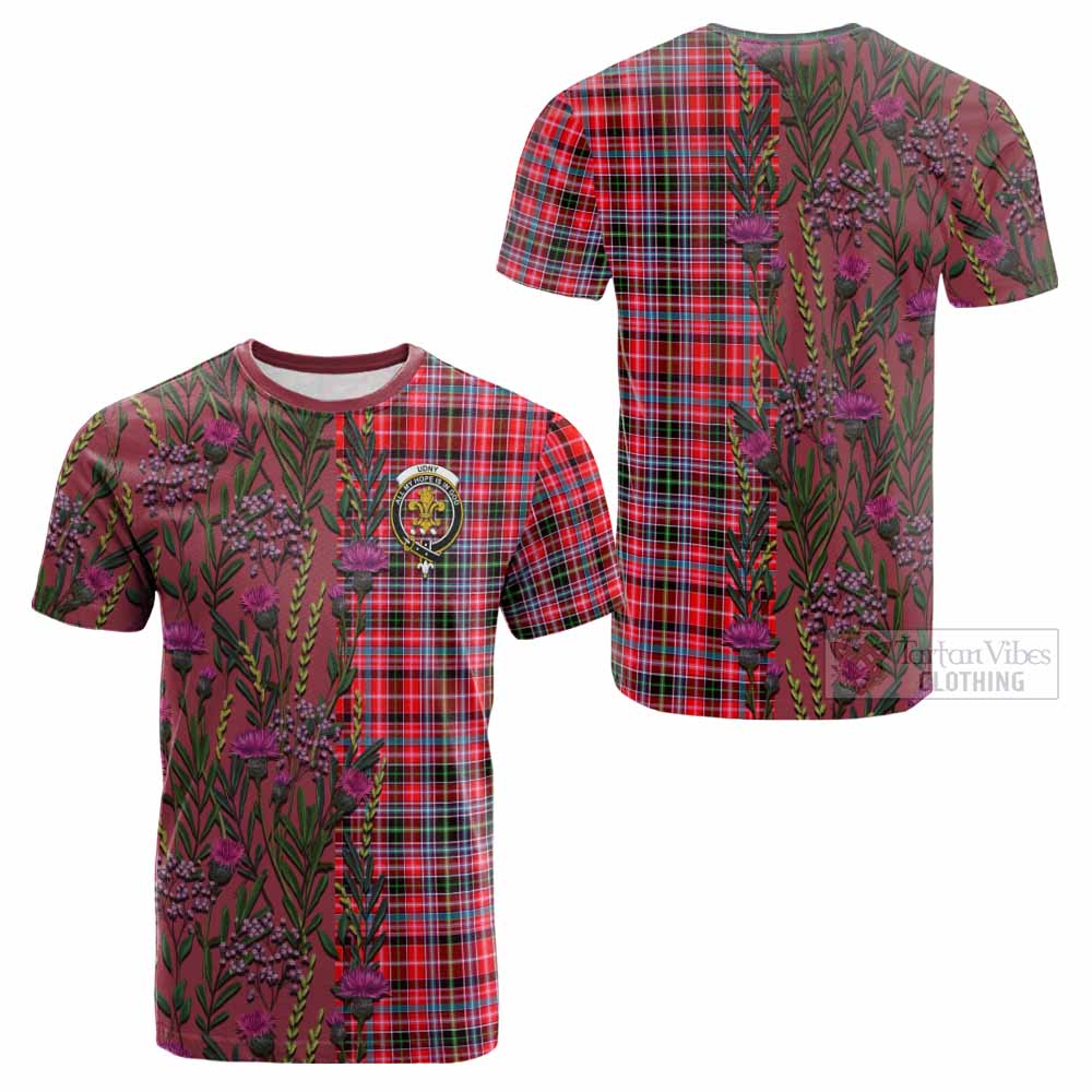 Udny Family Crest Tartan Cotton T-shirt Scottish Thistle Flower Pattern Half Style - Tartan Vibes Clothing