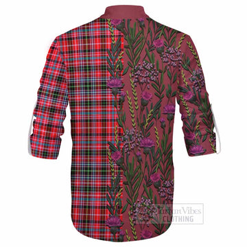 Udny Family Crest Tartan Ghillie Shirt Scottish Thistle Flower Pattern Half Style - Tartan Vibes Clothing