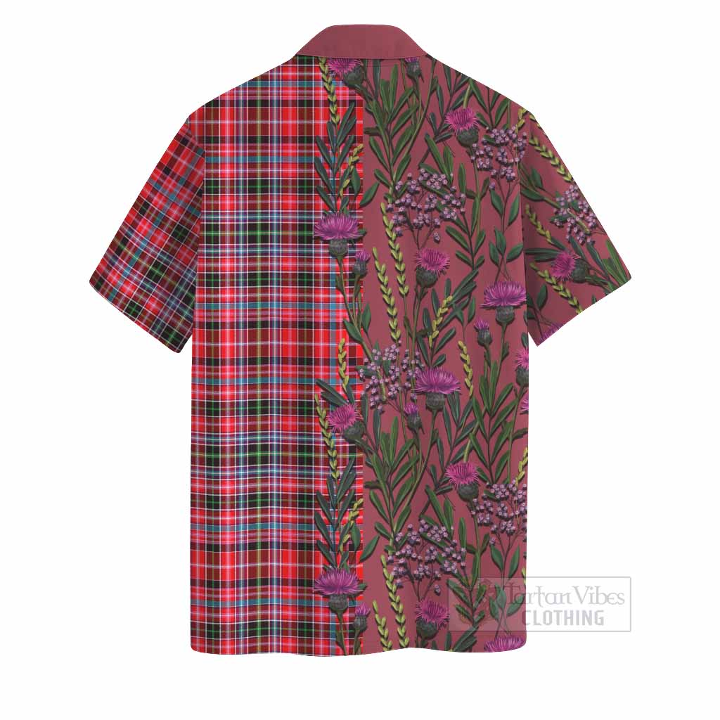 Udny Family Crest Tartan Hawaiian Shirt Scottish Thistle Flower Pattern Half Style - Tartan Vibes Clothing
