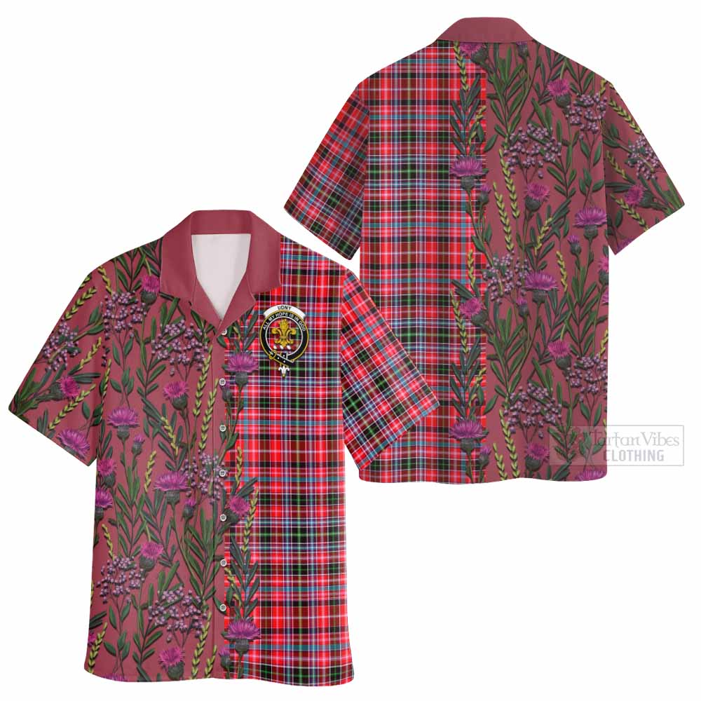 Udny Family Crest Tartan Hawaiian Shirt Scottish Thistle Flower Pattern Half Style - Tartan Vibes Clothing