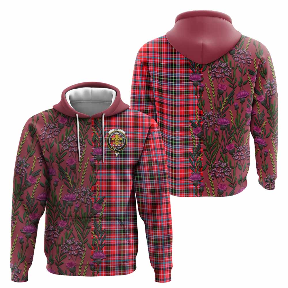 Udny Family Crest Tartan Hoodie Scottish Thistle Flower Pattern Half Style - Tartan Vibes Clothing