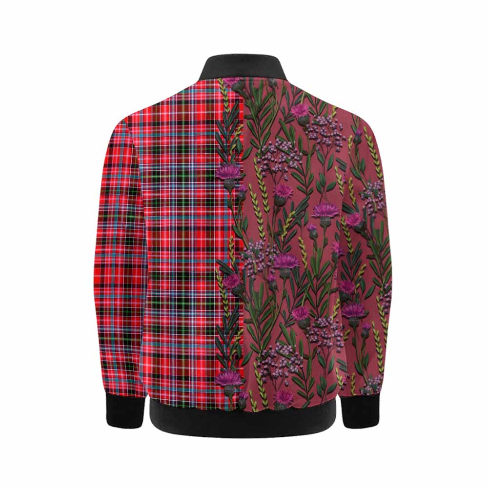 Udny Family Crest Tartan Kid Bomber Jacket Scottish Thistle Flower Pattern Half Style - Tartan Vibes Clothing