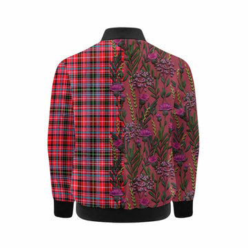 Udny Family Crest Tartan Kid Bomber Jacket Scottish Thistle Flower Pattern Half Style - Tartan Vibes Clothing