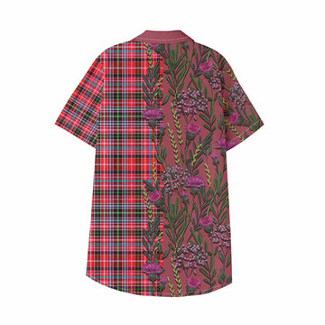 Udny Family Crest Tartan Kid Hawaiian Shirt Scottish Thistle Flower Pattern Half Style - Tartan Vibes Clothing