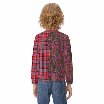 Udny Family Crest Tartan Kid Knitted Sweatshirt Scottish Thistle Flower Pattern Half Style - Tartan Vibes Clothing