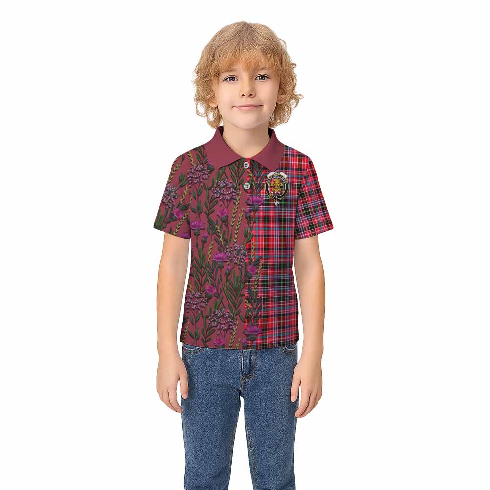Udny Family Crest Tartan Kid Polo Shirt Scottish Thistle Flower Pattern Half Style - Tartan Vibes Clothing