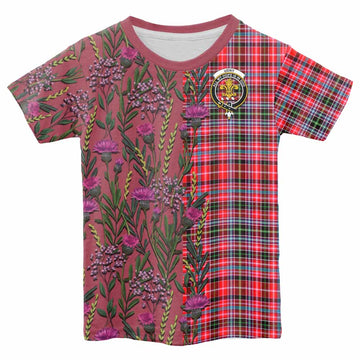 Udny Family Crest Tartan Kid T-shirt Scottish Thistle Flower Pattern Half Style - Tartan Vibes Clothing