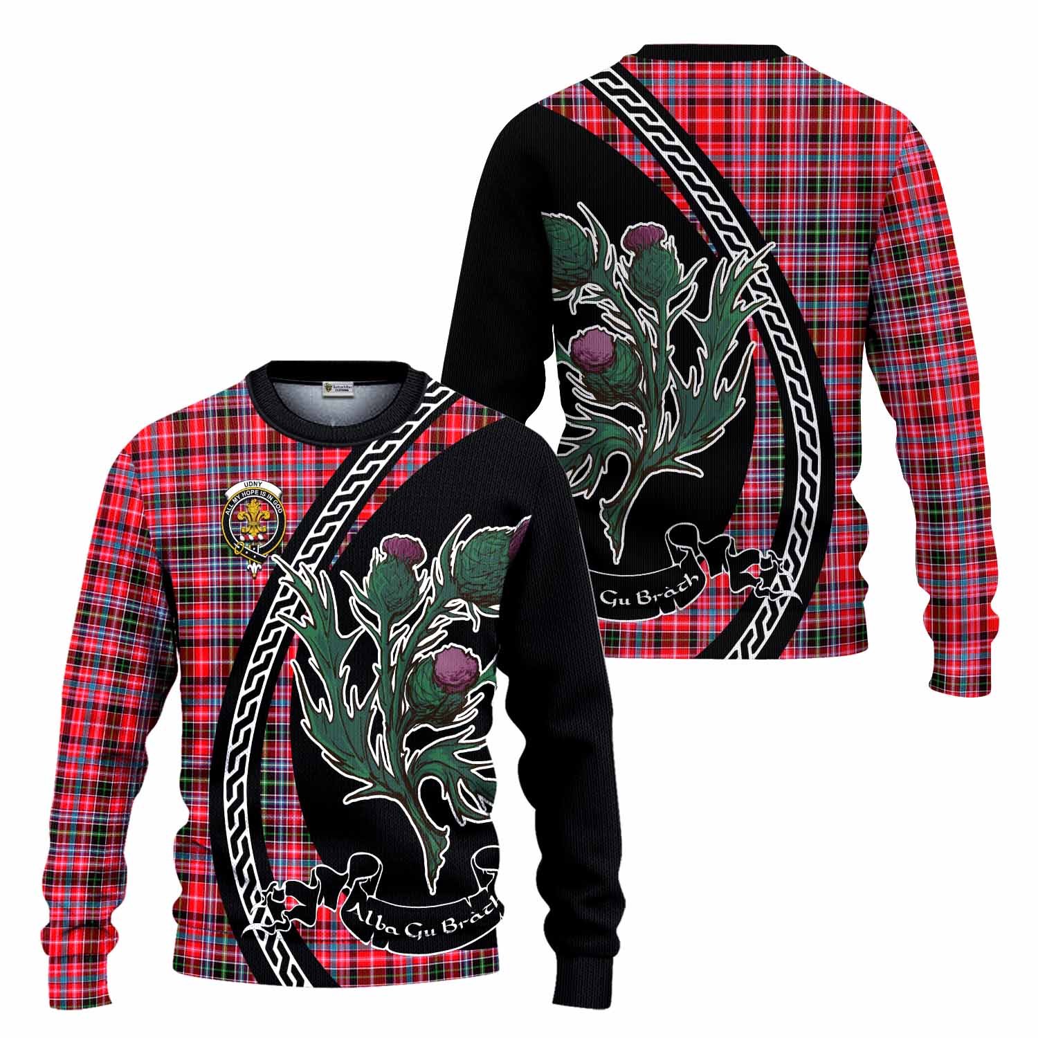 Udny Family Crest Tartan Knitted Sweater Alba Thistle Inspired - Tartan Vibes Clothing