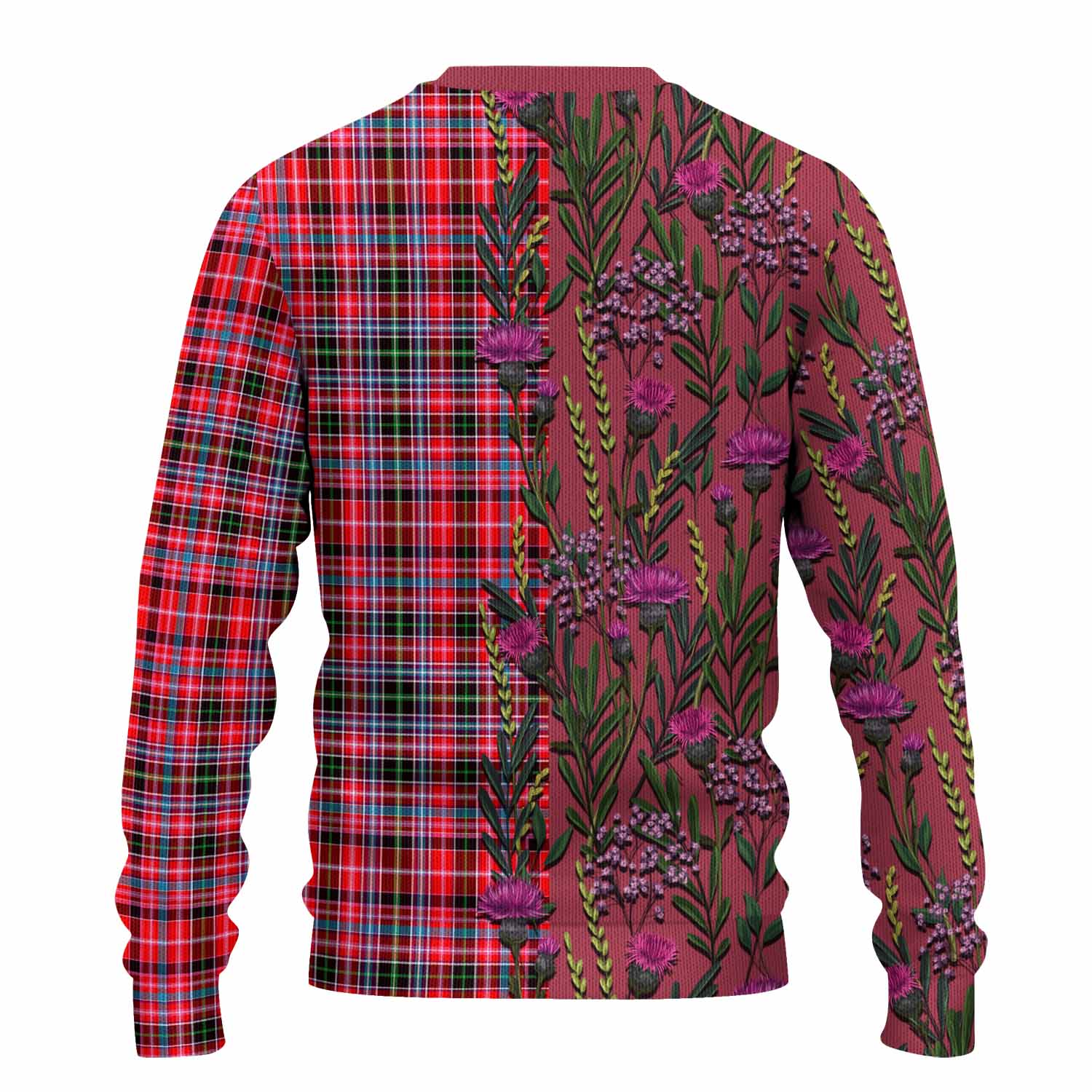 Udny Family Crest Tartan Knitted Sweater Scottish Thistle Flower Pattern Half Style - Tartan Vibes Clothing