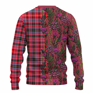 Udny Family Crest Tartan Knitted Sweater Scottish Thistle Flower Pattern Half Style - Tartan Vibes Clothing