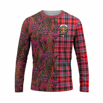 Udny Family Crest Tartan Long Sleeve T-Shirt Scottish Thistle Flower Pattern Half Style - Tartan Vibes Clothing