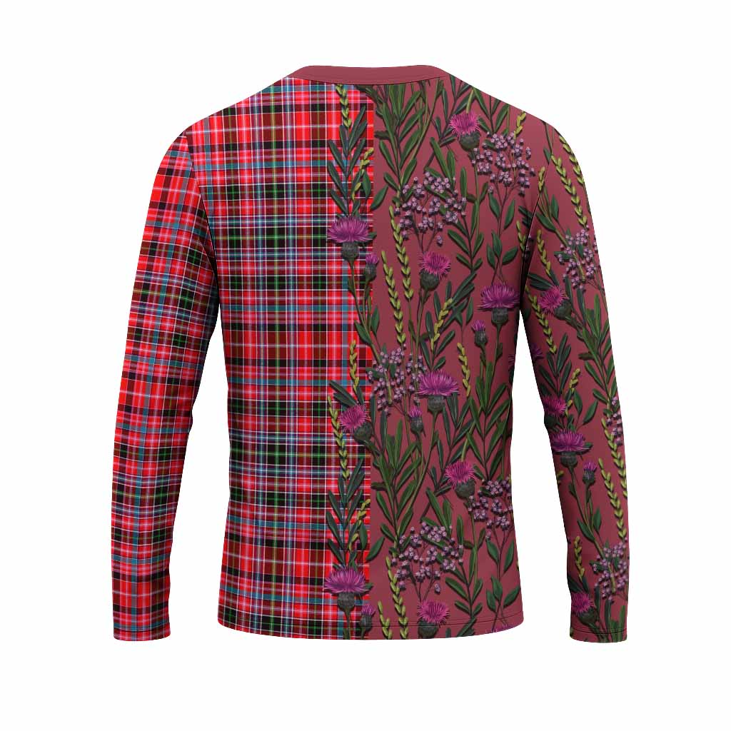 Udny Family Crest Tartan Long Sleeve T-Shirt Scottish Thistle Flower Pattern Half Style - Tartan Vibes Clothing
