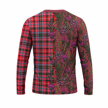 Udny Family Crest Tartan Long Sleeve T-Shirt Scottish Thistle Flower Pattern Half Style - Tartan Vibes Clothing