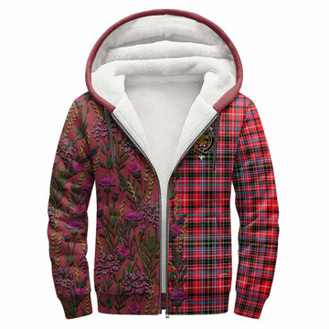 Udny Family Crest Tartan Sherpa Hoodie Scottish Thistle Flower Pattern Half Style - Tartan Vibes Clothing