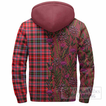 Udny Family Crest Tartan Sherpa Hoodie Scottish Thistle Flower Pattern Half Style - Tartan Vibes Clothing