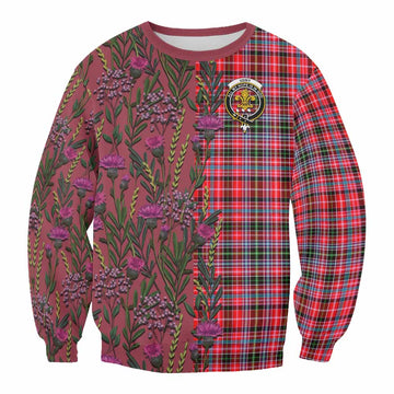 Udny Family Crest Tartan Sweatshirt Scottish Thistle Flower Pattern Half Style - Tartan Vibes Clothing