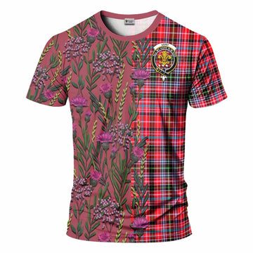 Udny Family Crest Tartan T-Shirt Scottish Thistle Flower Pattern Half Style - Tartan Vibes Clothing