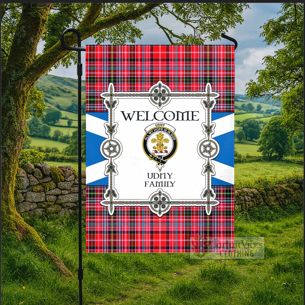 Udny Family Crest Tartan Welcome Garden Flag Saltire Harmony Style - Tartan Vibes Clothing