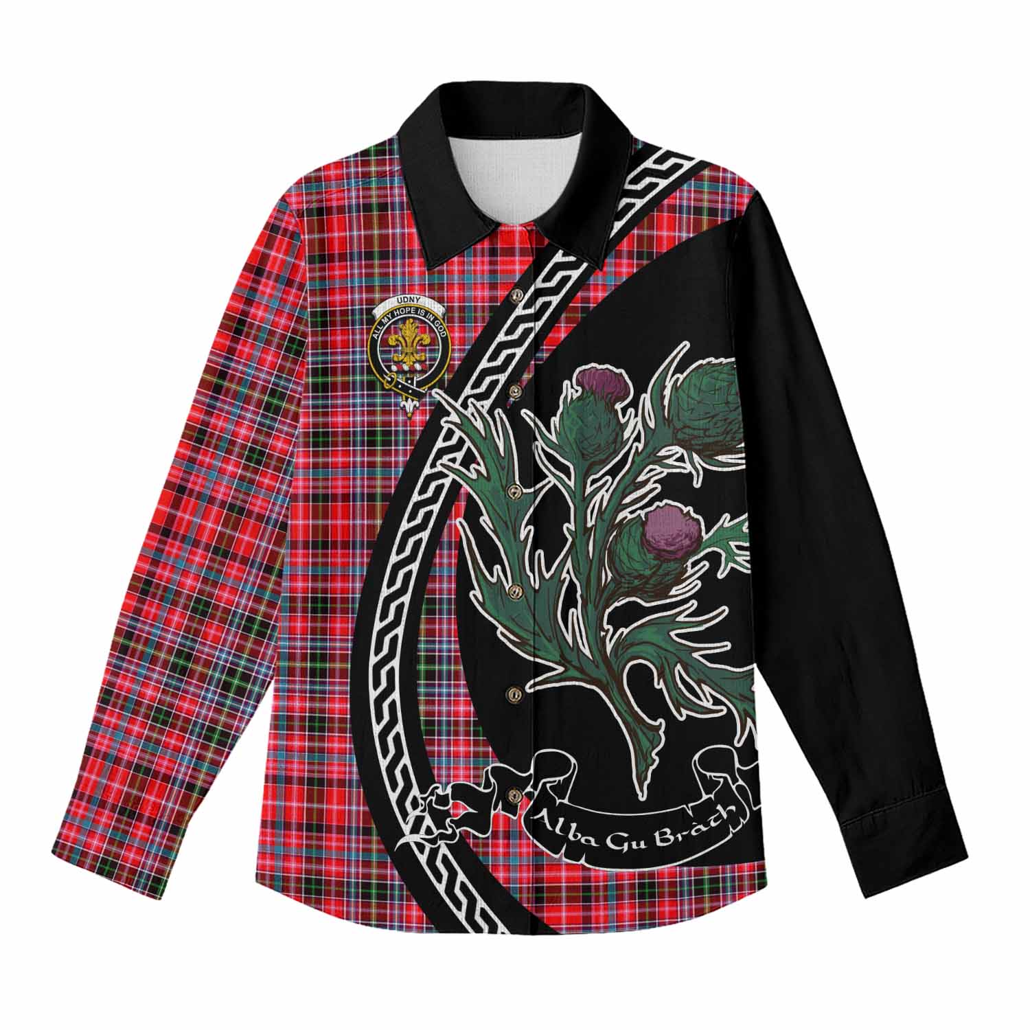 Udny Family Crest Tartan Women Casual Shirt Alba Thistle Inspired - Tartan Vibes Clothing