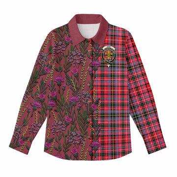 Udny Family Crest Tartan Women Casual Shirt Scottish Thistle Flower Pattern Half Style - Tartan Vibes Clothing