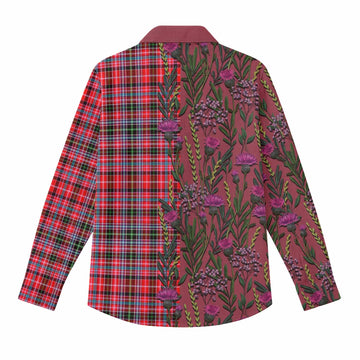 Udny Family Crest Tartan Women Casual Shirt Scottish Thistle Flower Pattern Half Style - Tartan Vibes Clothing