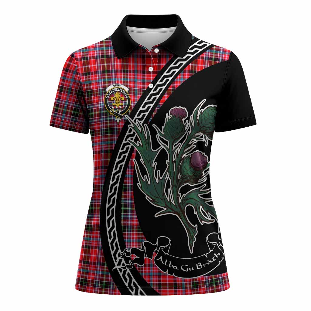 Udny Family Crest Tartan Women Polo Shirt Alba Thistle Inspired - Tartan Vibes Clothing