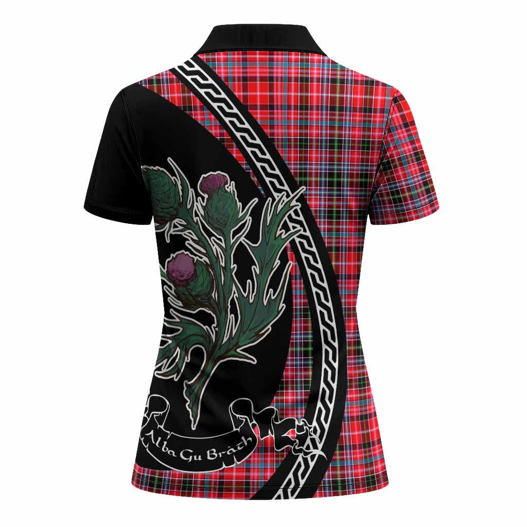 Udny Family Crest Tartan Women Polo Shirt Alba Thistle Inspired - Tartan Vibes Clothing