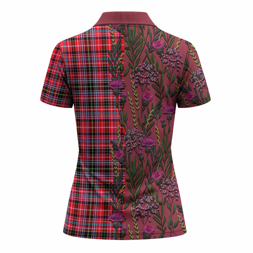 Udny Family Crest Tartan Women Polo Shirt Scottish Thistle Flower Pattern Half Style - Tartan Vibes Clothing
