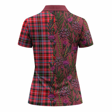 Udny Family Crest Tartan Women Polo Shirt Scottish Thistle Flower Pattern Half Style - Tartan Vibes Clothing