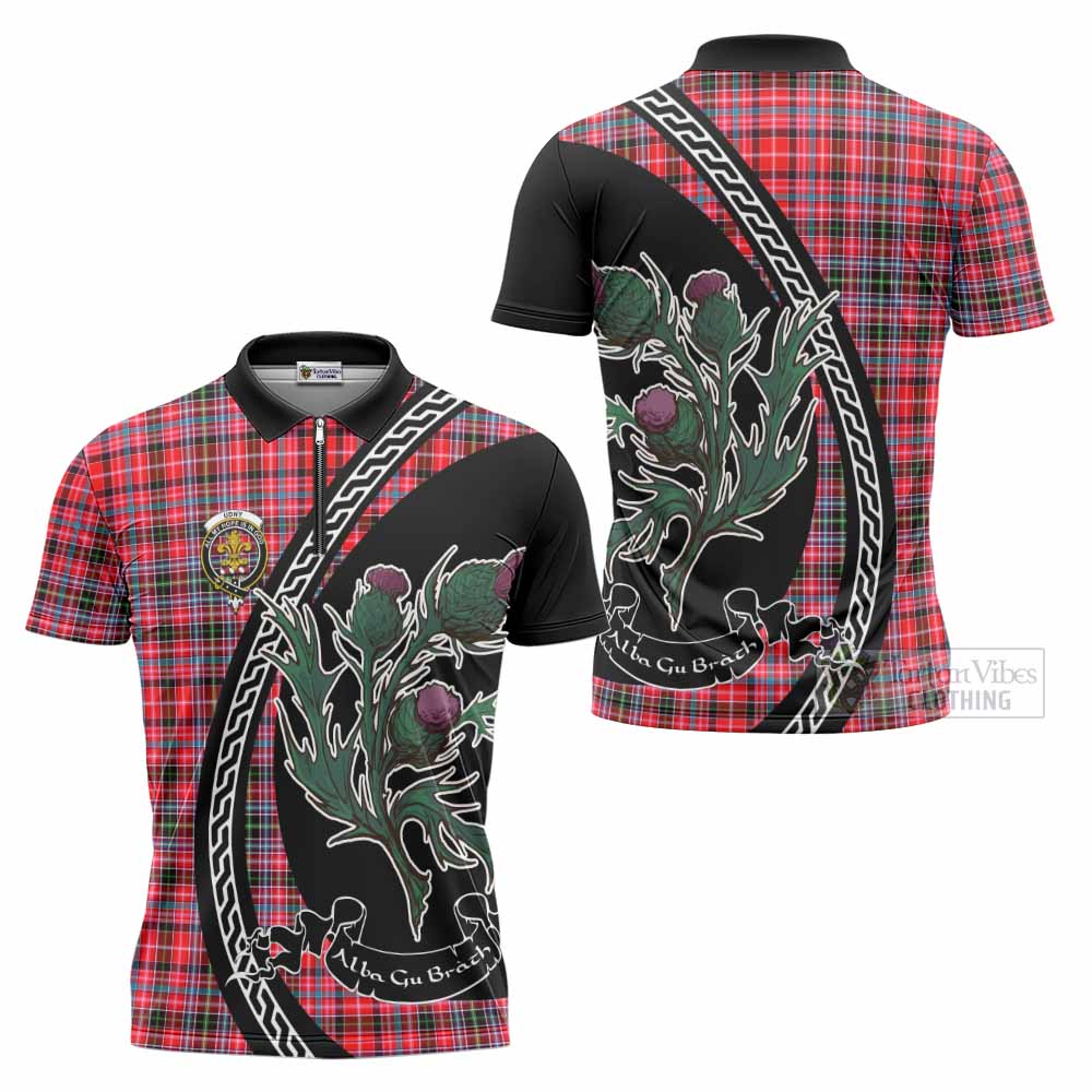 Udny Family Crest Tartan Zipper Polo Shirt Alba Thistle Inspired - Tartan Vibes Clothing