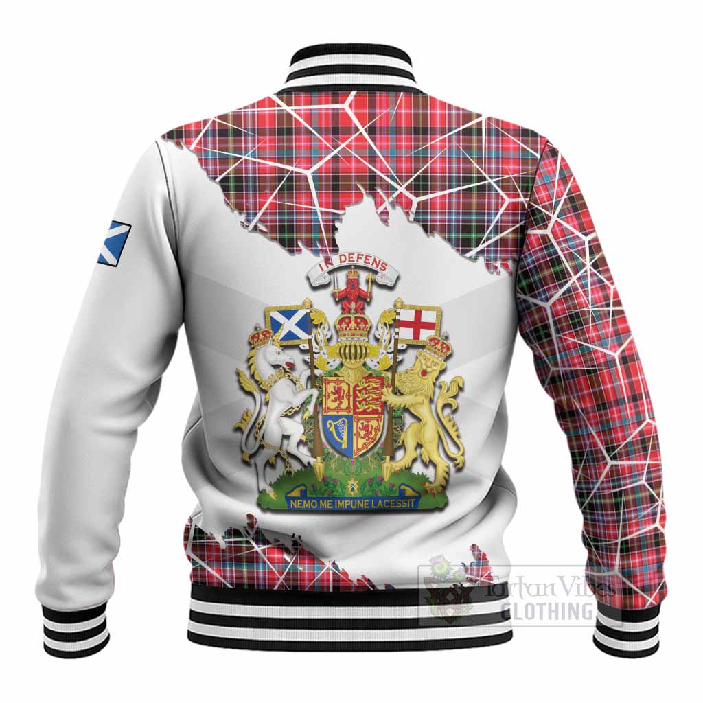 Udny Tartan Baseball Jacket with Family Crest and Lion Rampant Grunge Style