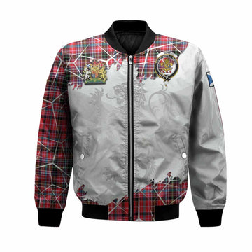 Udny Tartan Bomber Jacket with Family Crest and Lion Rampant Grunge Style