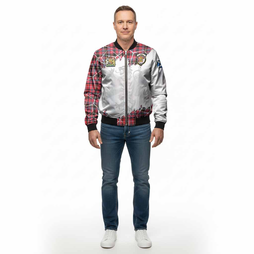 Udny Tartan Bomber Jacket with Family Crest and Lion Rampant Grunge Style
