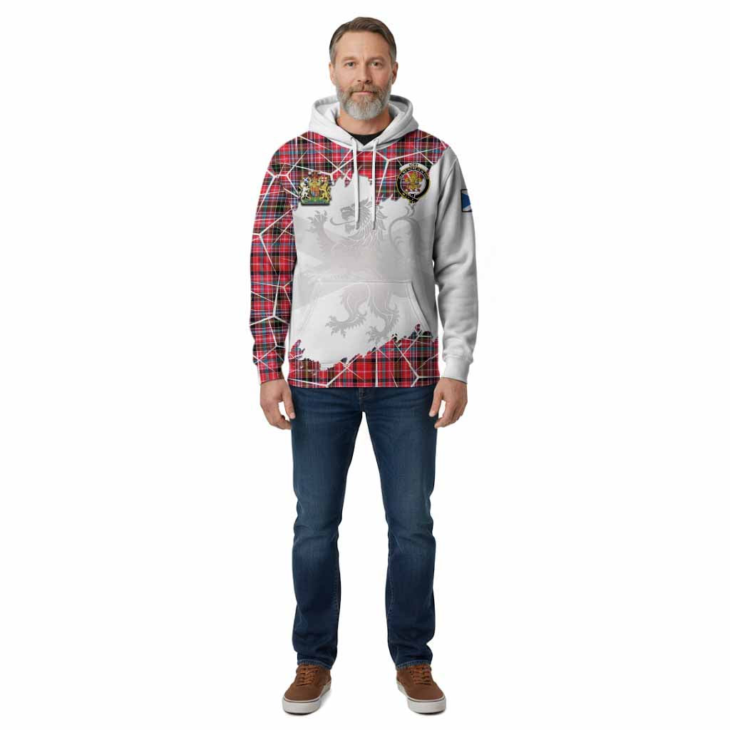Udny Tartan Cotton Hoodie with Family Crest and Lion Rampant Grunge Style