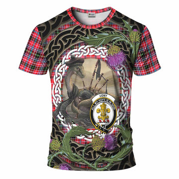Udny Tartan Crest Bagpipe Nessie T-Shirt Scottish Loch Ness Monster Celtic Thistle