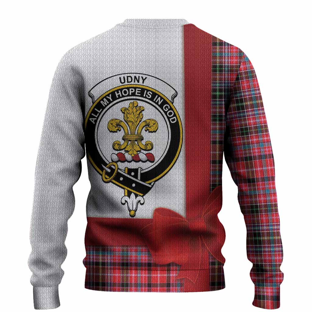 Udny Tartan Crest Christmas Christmas Ugly Sweater Highland Cow Bagpipes Coquette Bow Style