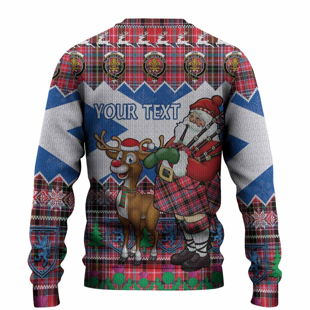 Udny Tartan Crest Christmas Christmas Ugly Sweater Scotland Santa With Bagpipes Cute Reindeer