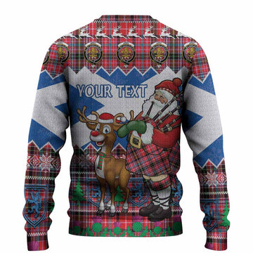 Udny Tartan Crest Christmas Christmas Ugly Sweater Scotland Santa With Bagpipes Cute Reindeer