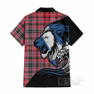 Udny Tartan Crest Cotton Hawaiian Shirt Scottish Golden Lions Wave Flow