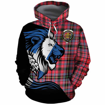 Udny Tartan Crest Cotton Hoodie Scottish Golden Lions Wave Flow