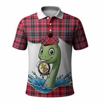 Udny Tartan Crest Cute Nessie Polo Shirt Scottish Loch Ness Monster