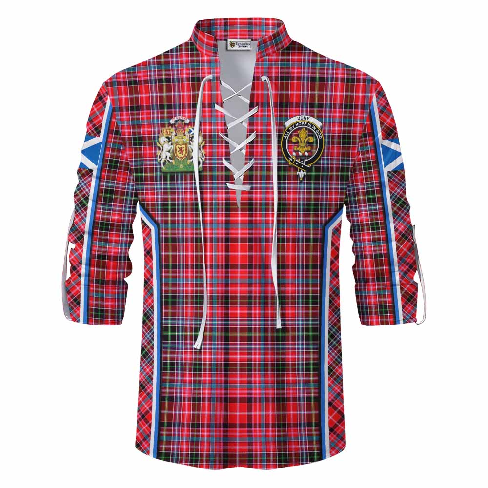 Udny Tartan Crest Ghillie Kilt Shirt Scotland Coat of Arm Flag Style - Tartan Vibes Clothing