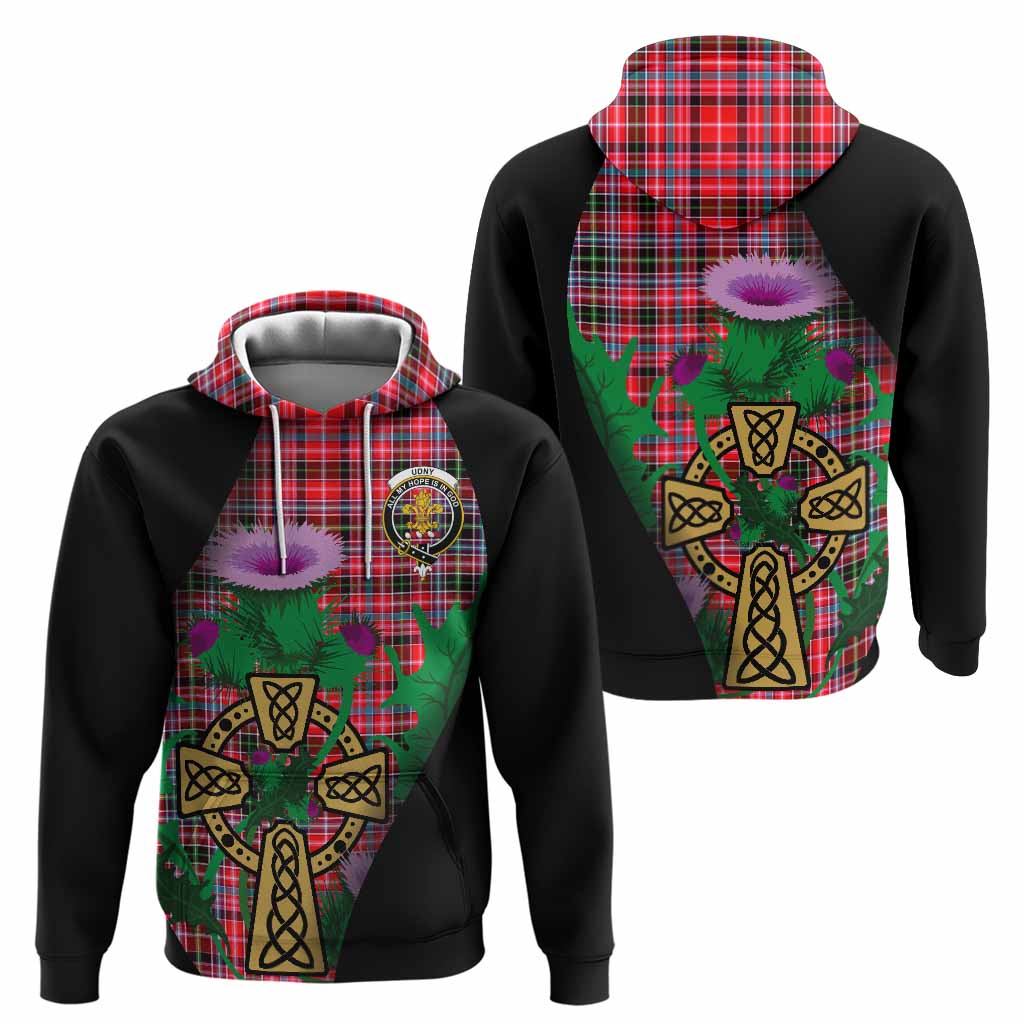 Udny Tartan Crest Hoodie Celtic Cross Thistle Flowers