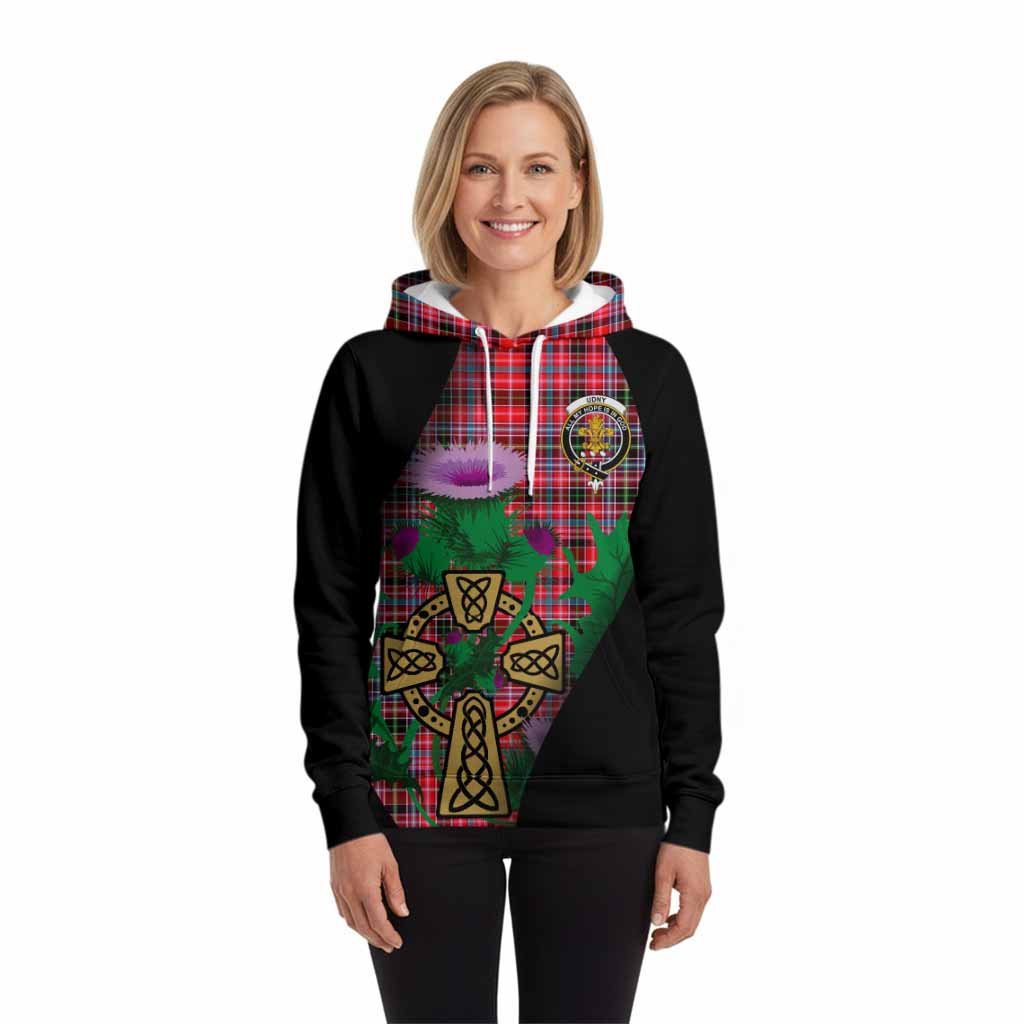 Udny Tartan Crest Hoodie Celtic Cross Thistle Flowers