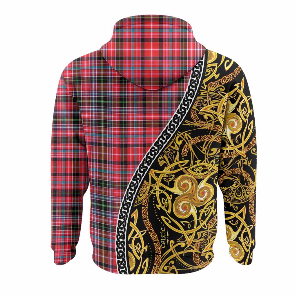 Udny Tartan Crest Hoodie Celtic Knot and Triple Trickle Spiral Symbols