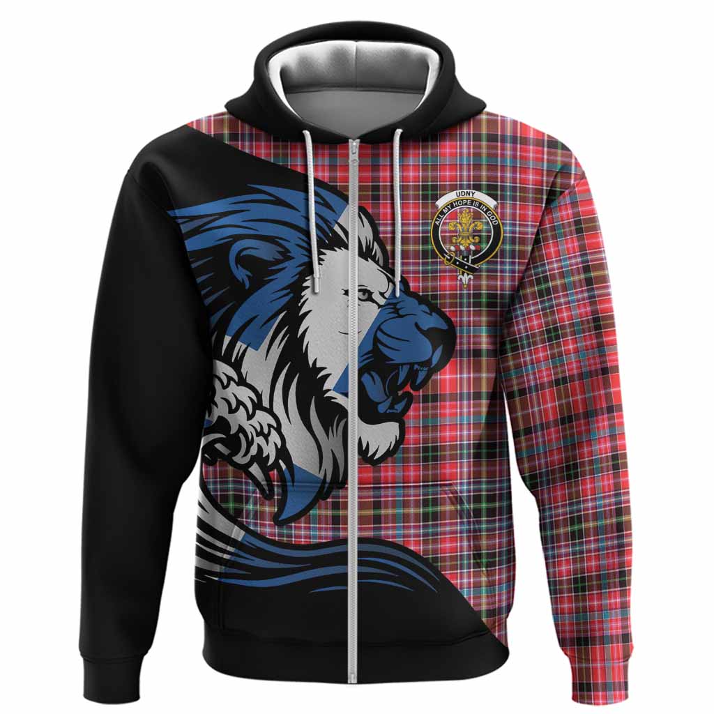 Udny Tartan Crest Hoodie Scottish Golden Lions Wave Flow