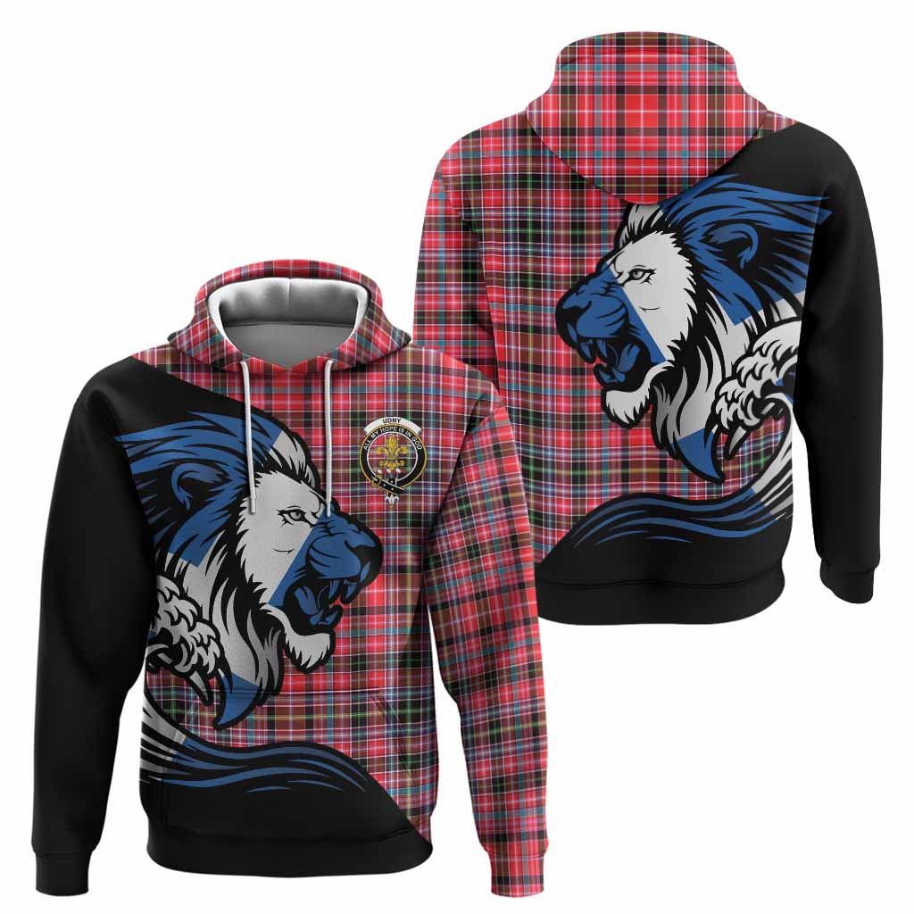 Udny Tartan Crest Hoodie Scottish Golden Lions Wave Flow