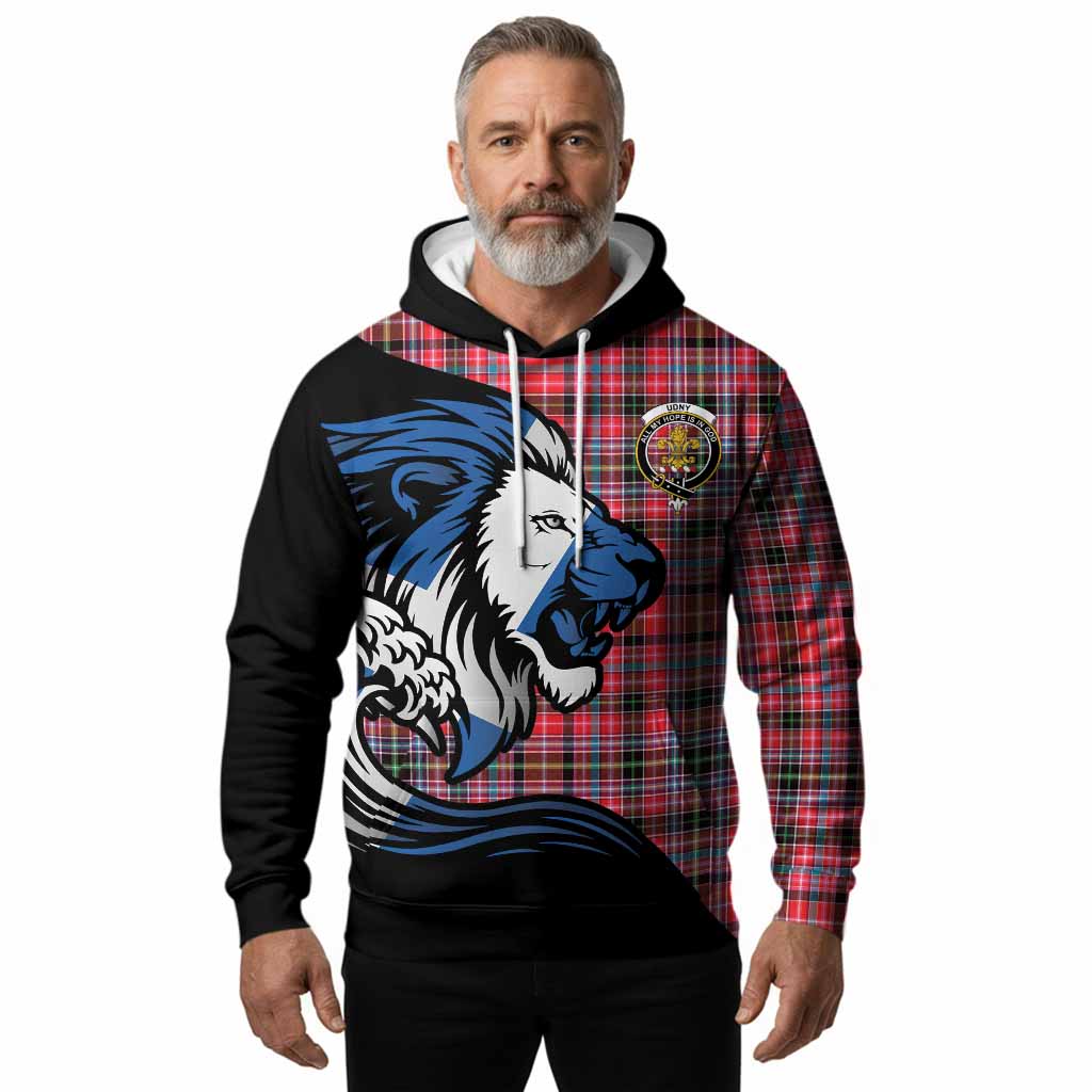 Udny Tartan Crest Hoodie Scottish Golden Lions Wave Flow