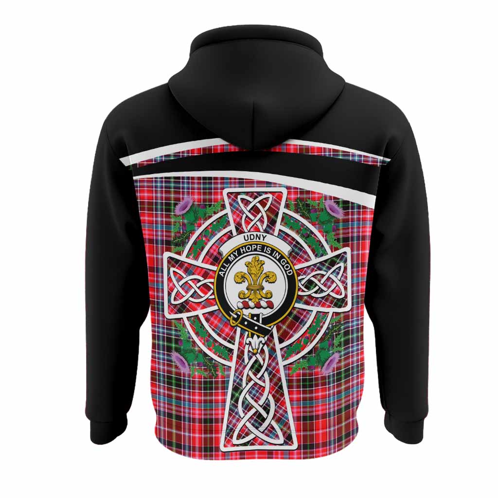 Udny Tartan Crest Hoodie Scottish Thistle Celtic Cross Alba Gu Brath